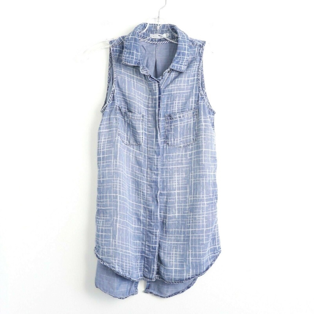 Kenneth Cole chambray denim-like tencel longline tunic top loose fit jean casual